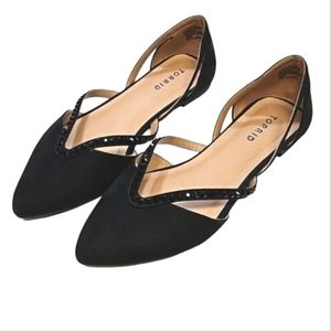 Torrid black faux suede pointed toe flats fun cut-out women's size 9WW New